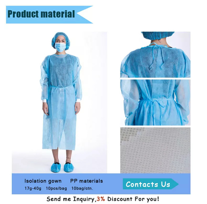 Vestido disponible impermeable 35 G/M azul médico del aislamiento